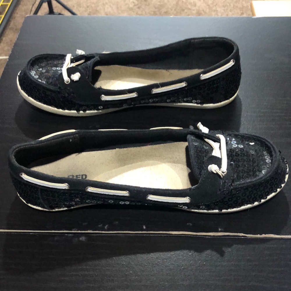Unr8ed black sequined boat shoes size 10